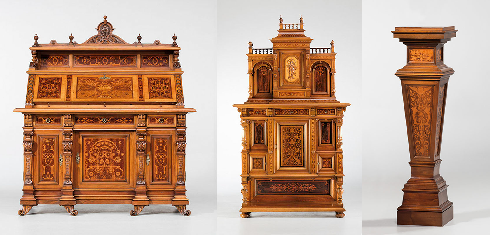 antiker Herren-Schreibtisch und Kabinettschrank aus der Werkstatt Heinrich Maybachs